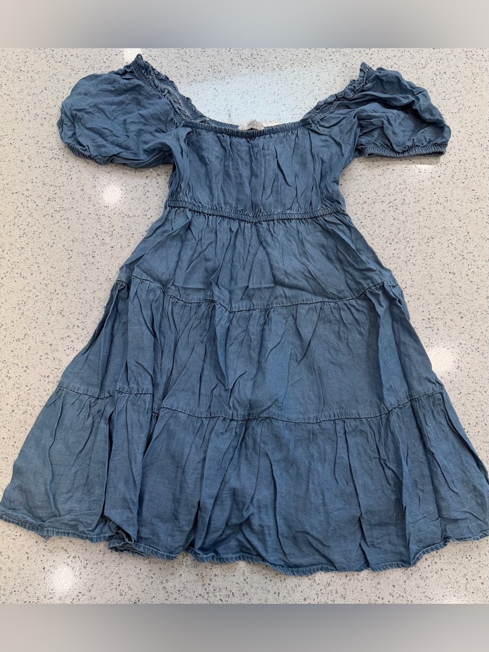 Blu Pepper Dusty Blue Off-Shoulder Tiered Dress for Kids